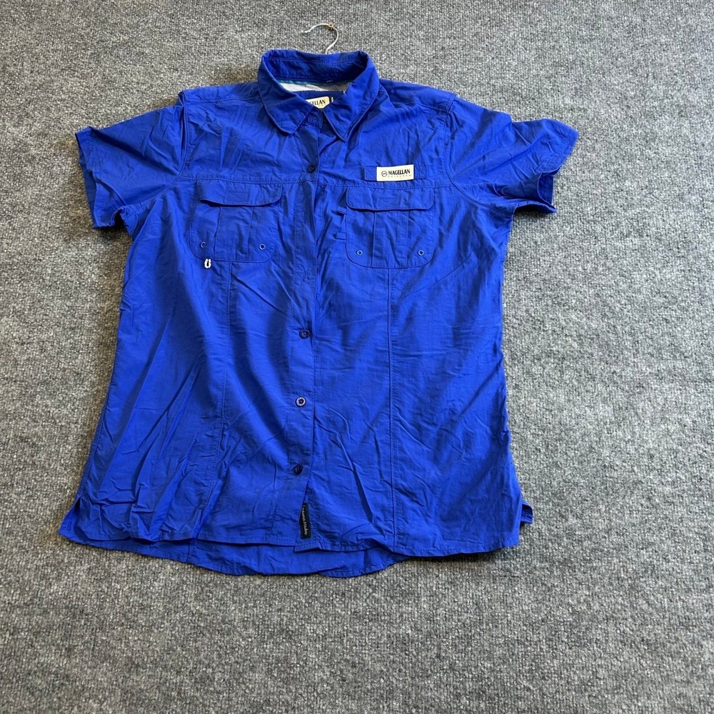 Magellan Outdoors Shirt Womens M Blue Relaxed Fit Fish Gear Laguna Madre S/S